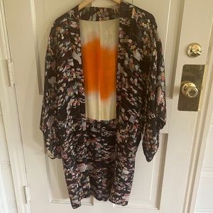 Vintage Navy Silk Floral Kimono